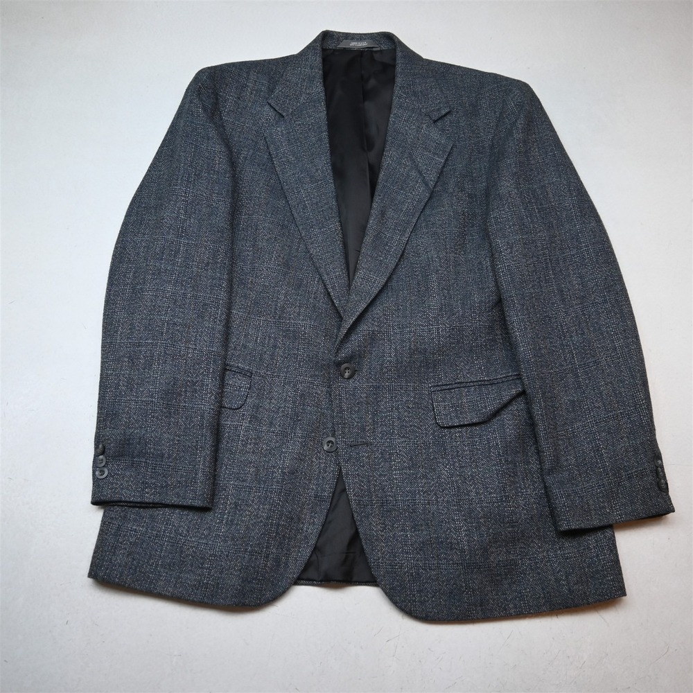 Vtg USA Made 42L Blue Glenn Check Soft Tweed Mens Blazer Suit Jacket Sport Coat